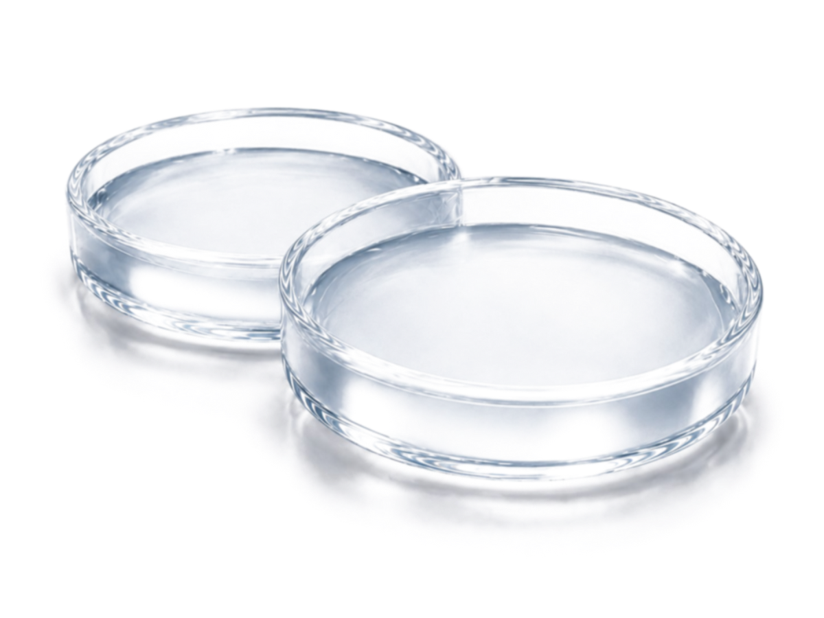 Cryogel samples in laboratory dishes